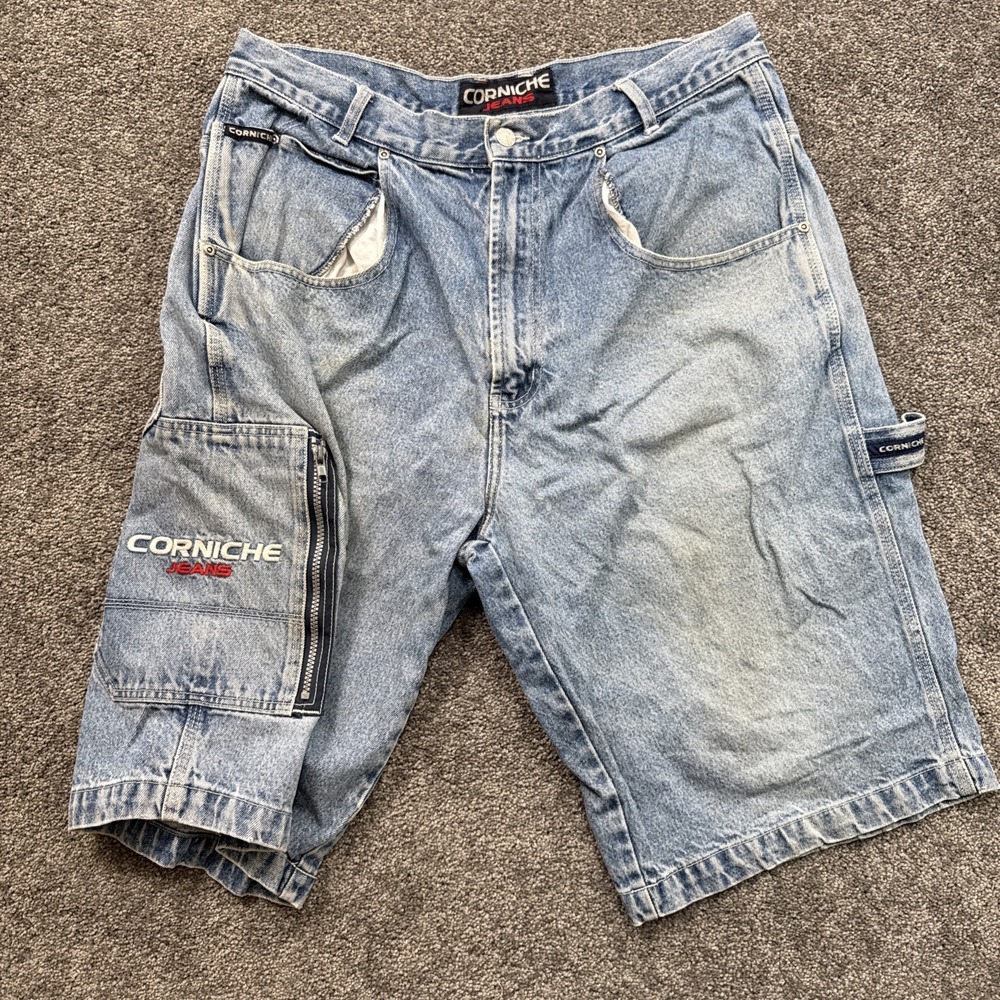 VTG Corniche Carpenter Jean Shorts 36 Baggy Y2K 90s Skateboard Square Pocket